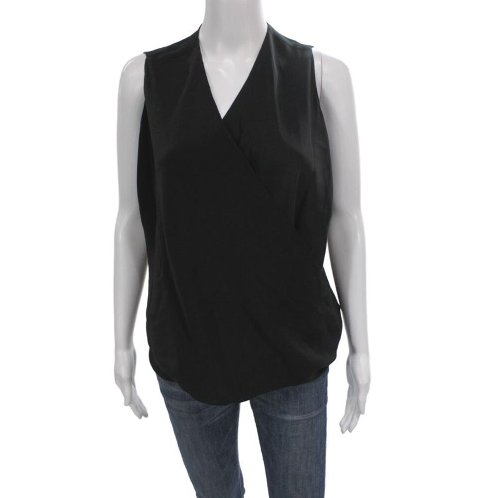 Peter Cohen Women Blouse Silk V-Neck Sleeveless Black Classic Size XL